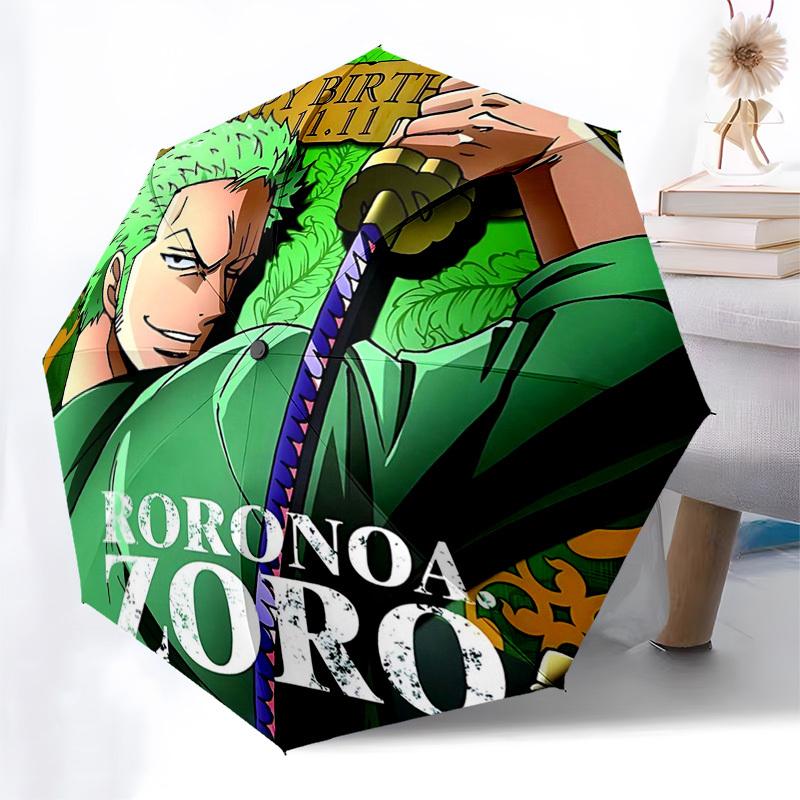 

1pc Roronoa Zoro Happy Birthday Automatic Opening/Closing Umbrella - Portable Three-Fold Design with 8-Bone Iron Frame, Outdoor, Gift for Fans, Travel