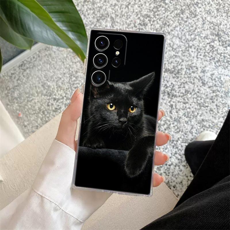 Funny Line Black Cat Phone Case For Samsung Galaxy S25 S23 S24 S22 Ultra Plus Shockproof Cover For Galaxy S24+ S23+ S25+ Shell