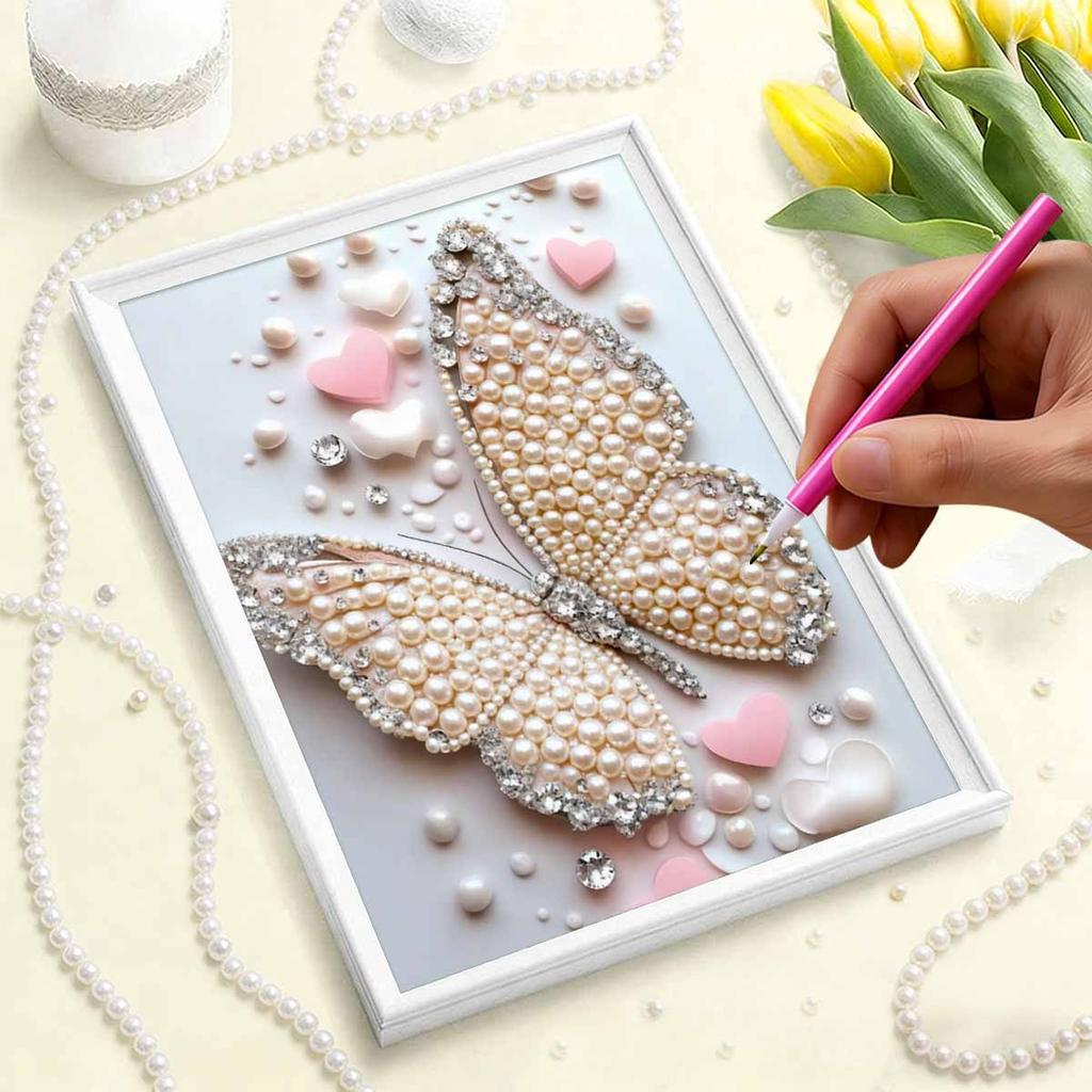 DIY Pearl Painting Set Butterfly Pattern Home Decoration Handmade Sticky Diamond Creative Canvas Pearl Art Painting Crafts Perfect Gift