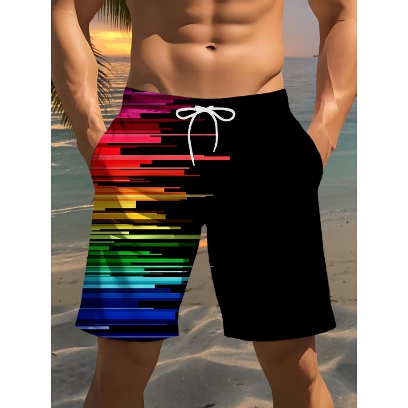 Men s colorful line print beach shorts M