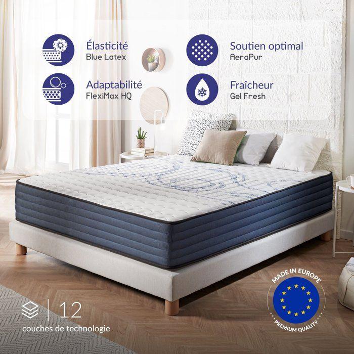 Dream Komfort mattress 140x190 cm - Blue Latex technology and HR memory foam - Reversible - 7 zones - Thick 30 cm