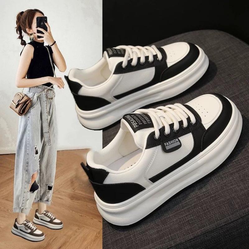 4-color Little White Shoes Women's Spring 2025 New Versatile Casual Leather Panel Shoes Niche Heightening Platform Single Shoes