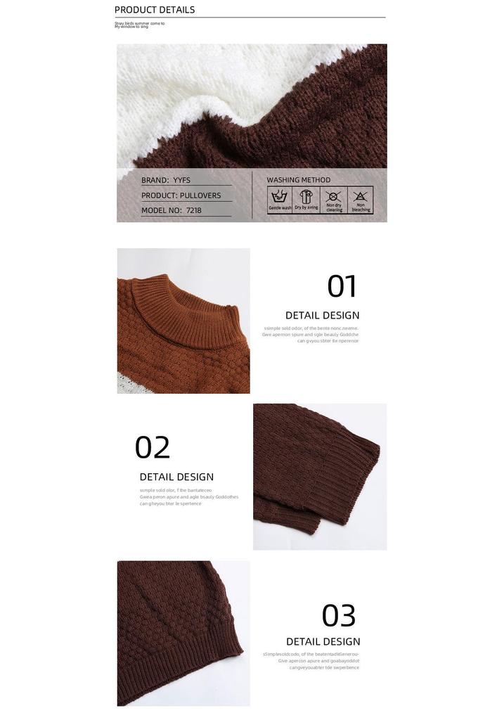 Yiyi Autumn/Winter Color-Block Loose Knit Round Neck Pullover Sweater