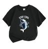 Kids Boys Girls 100% Cotton Crew Neck Short Sleeve T-Shirt, Cool Shark Print Stay Cool Be Awesome Casual Soft Lightweight Summer Tee for Children Dail