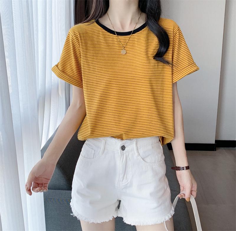 2024 Women's Summer Striped Short-Sleeve Round Neck Loose T-Shirt – Casual Western Student Style