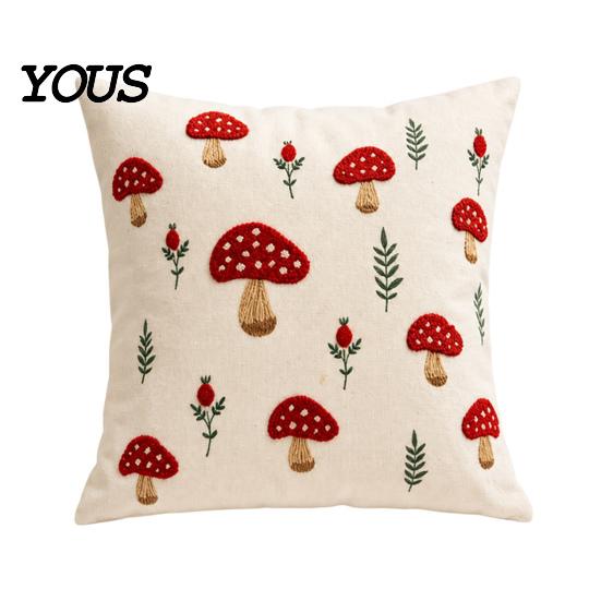 Autumn Theme Home Accents Embroidered Pillowcase, Mushroom Leaf Throw Pillow Cover, 18"x18" 20"x12" Seasonal Fall Cover Farmhouse for Sofa Bedroom