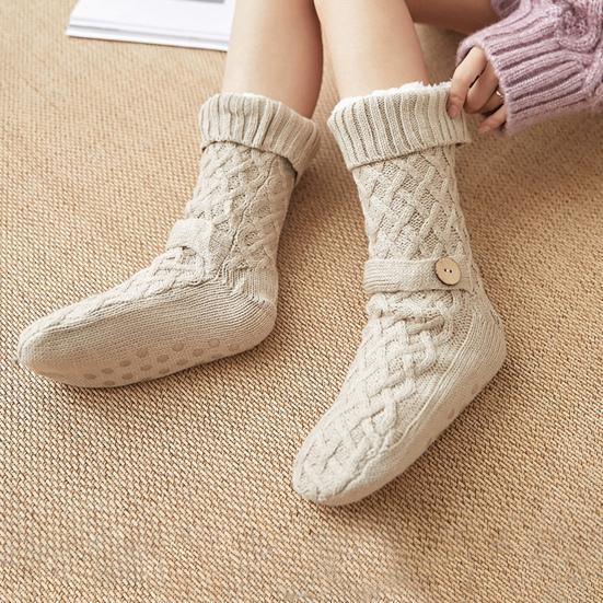 Winter Floor Socks Anti-Slip Fleece Lined House Socks Warm Slipper Socks with Grippers