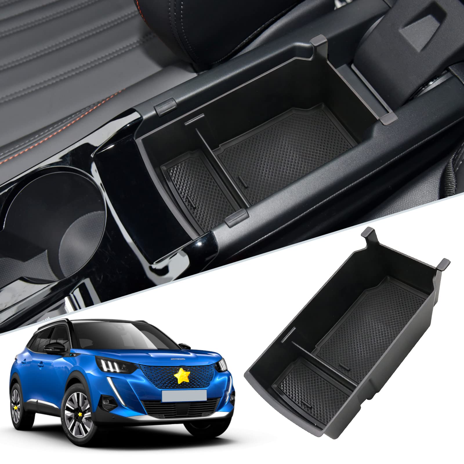 

SKTU Peugeot 2008 e-2008 2-го поколения Бокс консоли автомобиля с лотком для хранения с резиной чёрный