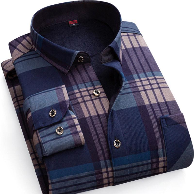 2024 Herren Kariertes Langarm Dickes Warmes Hemd für Herbst und Winter