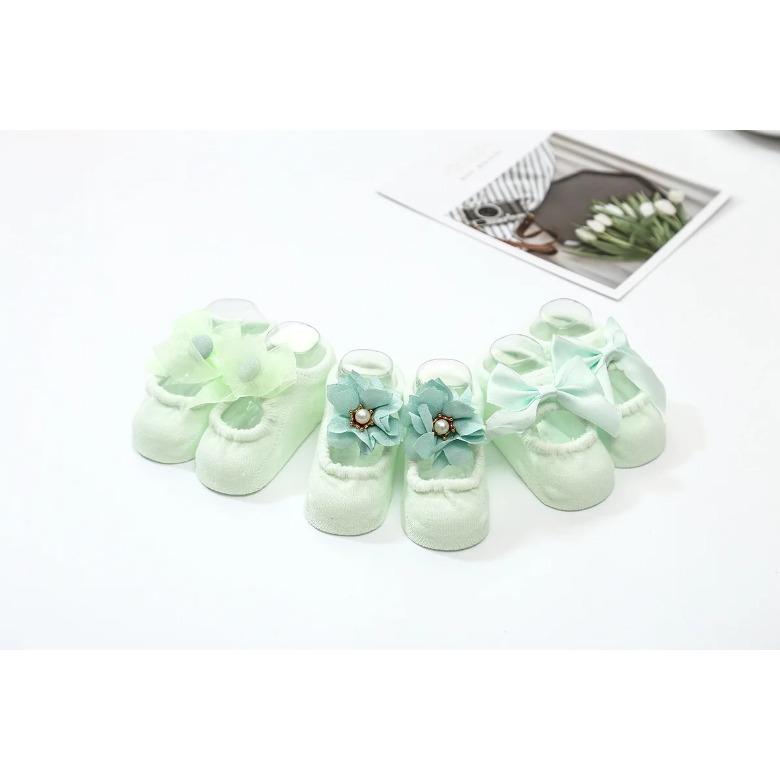 3 Pairs/Lot Spring Newborn Bowknot Baby Girl Sock Flower Lace Clothes  Accessories Ribbon Children Slipper Kids Toddlers Summer