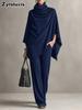 Damen Winter Kunstpelz Plüsch Nackenumhang Mantel Weitbeinige Hosen Set