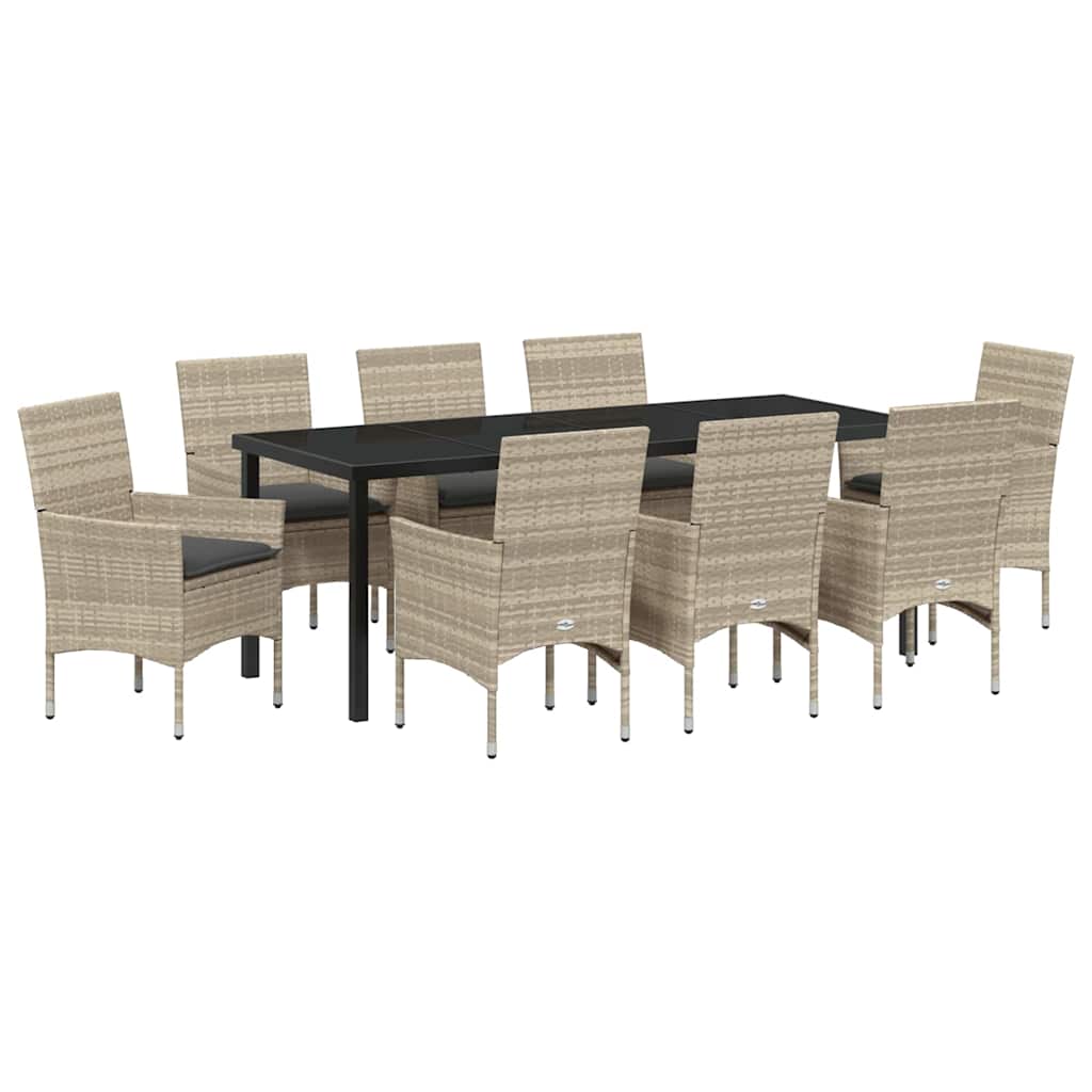 Garden Dining Set with Cushions 9 pcs Light Grey Poly Rattan