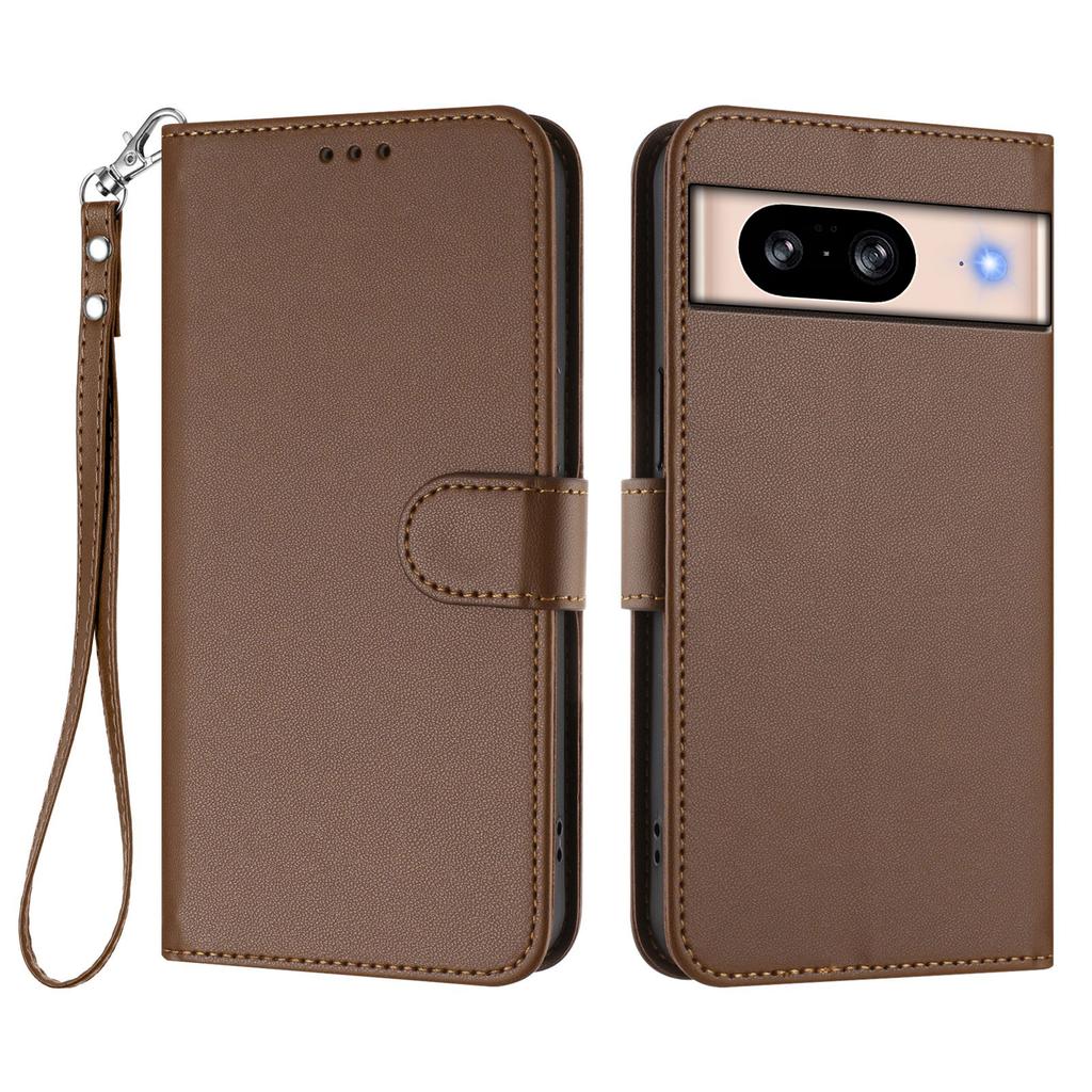 For Google Pixel 8 Leather Case Wallet Stand Phone Cover with Wrist Strap