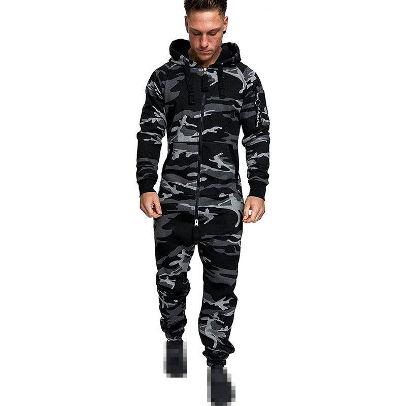 

Jumpsuit Herren Overall Jogging Cargostyle Onesie Sportanzug 3006 Gray Camo,2XL