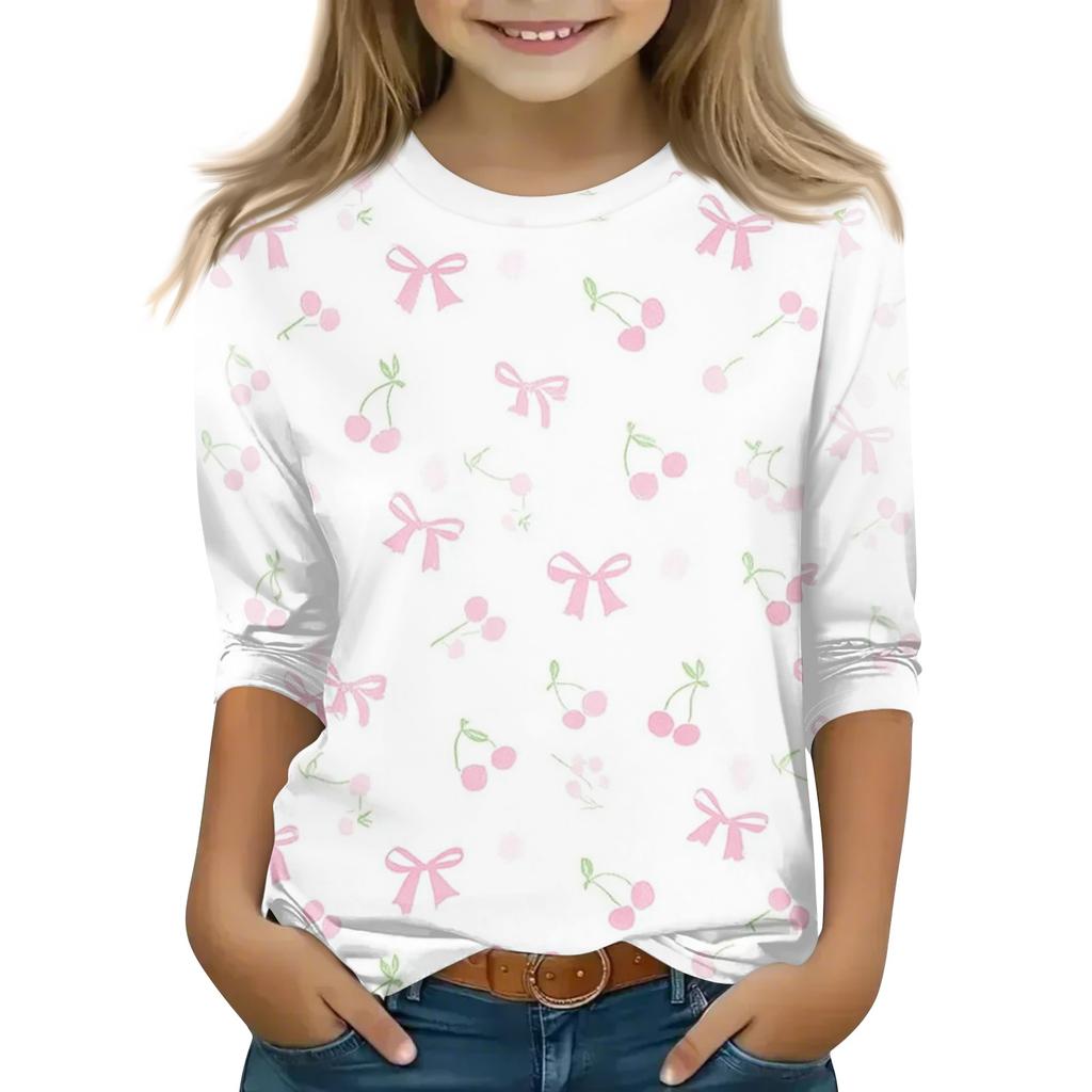 Kid's Round Neck Cute Flower Day Print Lightweight Spring/Summer Top