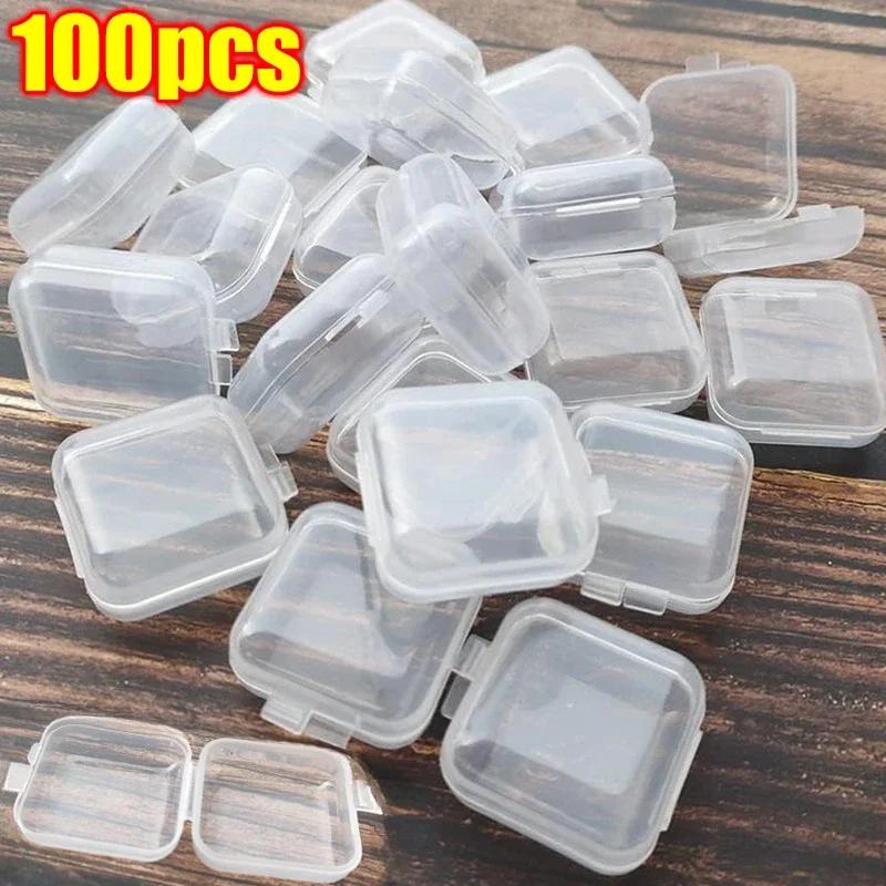 Wholesale Mini Square Storage Box Transparent Plastic Flip Cover Small Case Pill Jewelry Earrings Dustproof Storage Pack Boxes