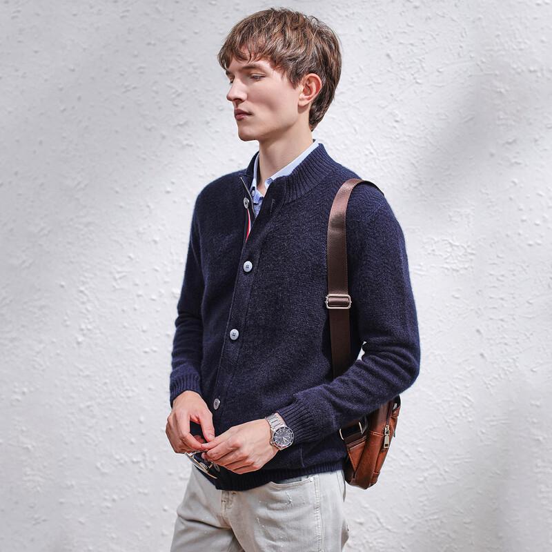 Kemeng Boka Men's 100% Cashmere Half-High Collar Cardigan