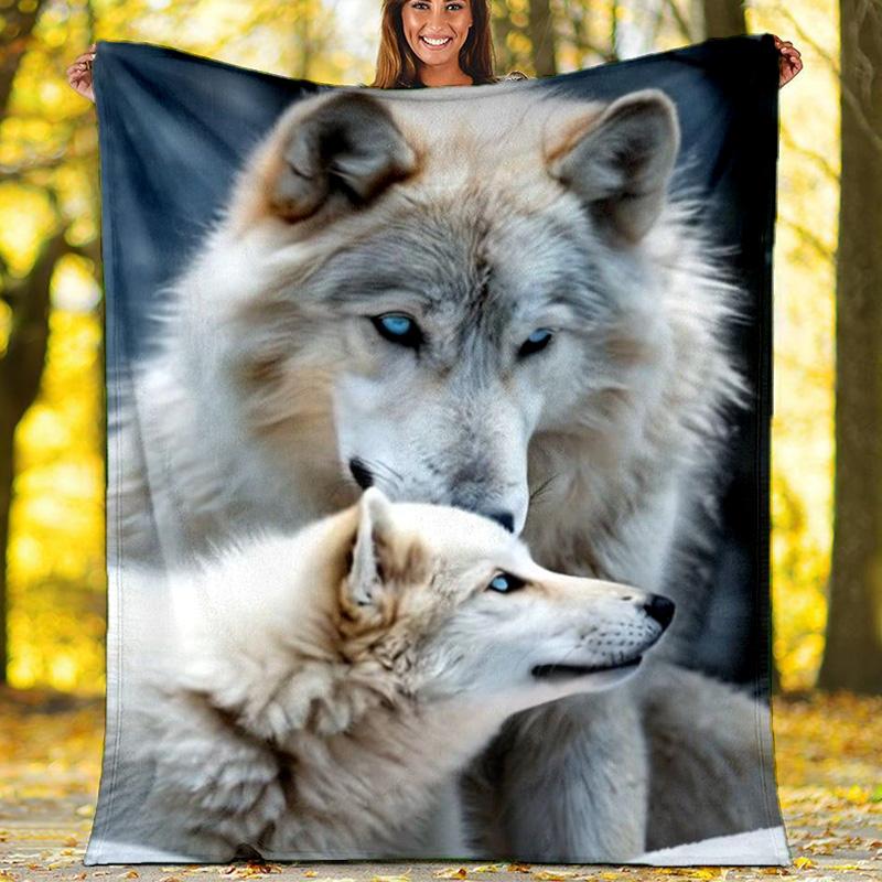 Autumn Sleeping Wolf Cub Fleece Blanket, Cute Animal Throw