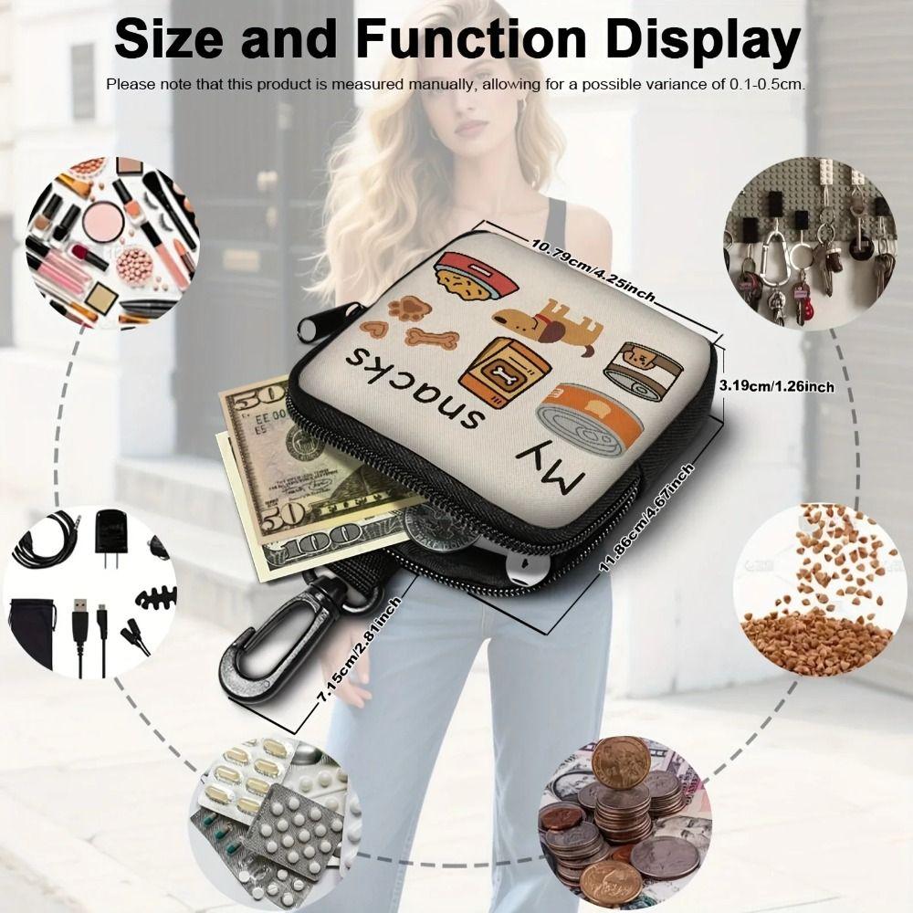 With Hook Dog Treat Bag Transparent Window Zipper Closure Portable Pet Snack Pouch Leak-proof Dog Print Puppy Pet Training Bag