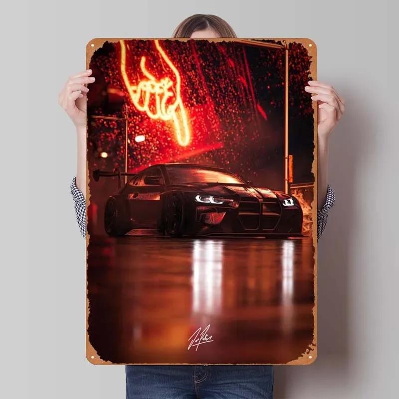 BMW Schild Oldtimer Poster Retro Metall Blechschild Plakette für Garagen Wandkunst Dekoration Kaffee Bar Vintage Heimdeko Artikel Zimmer