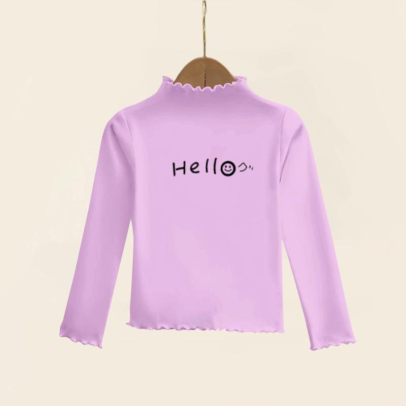 Girls' Ruffle Long-Sleeve Thermal Fleece T-Shirt - Half-High Collar, Perfect for Spring, Autumn, & Winter