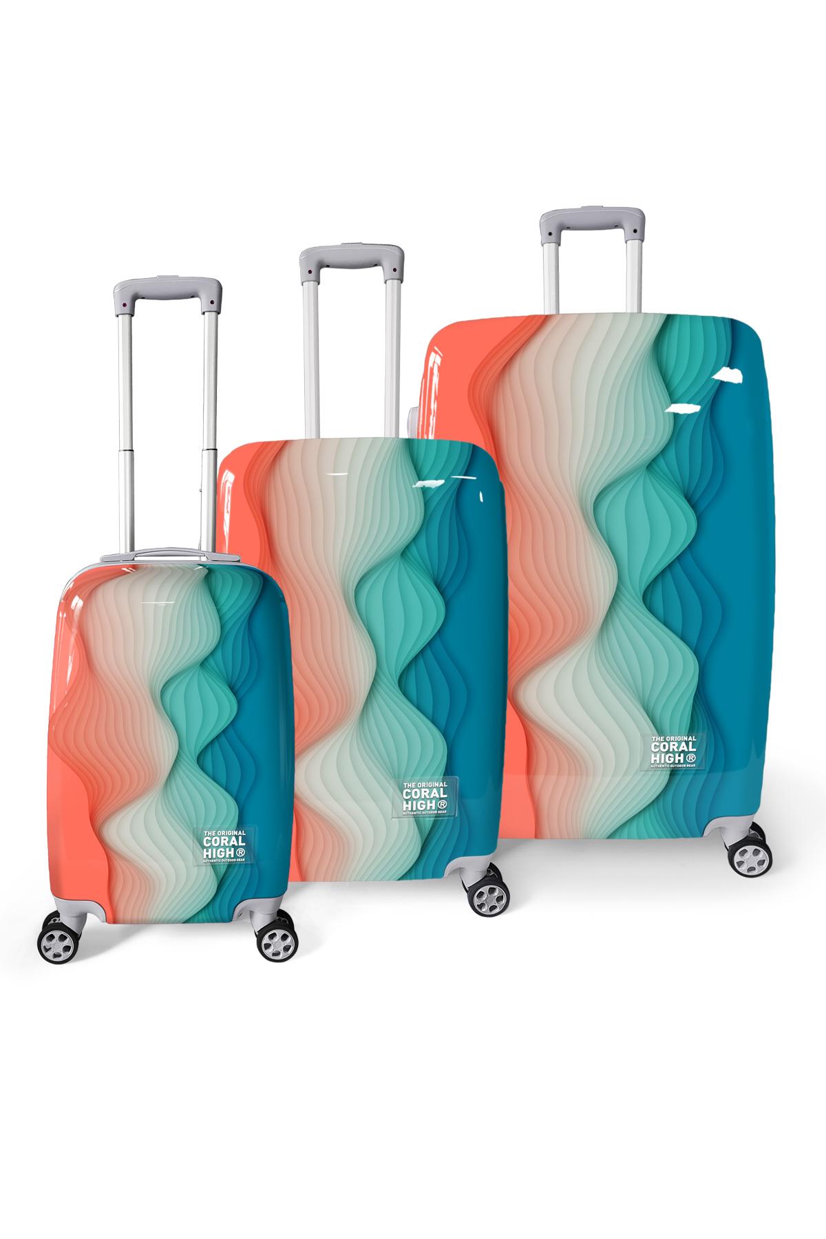 

Набор чемоданов из ПК из трех предметов кораллового цвета с ярким узором 16800