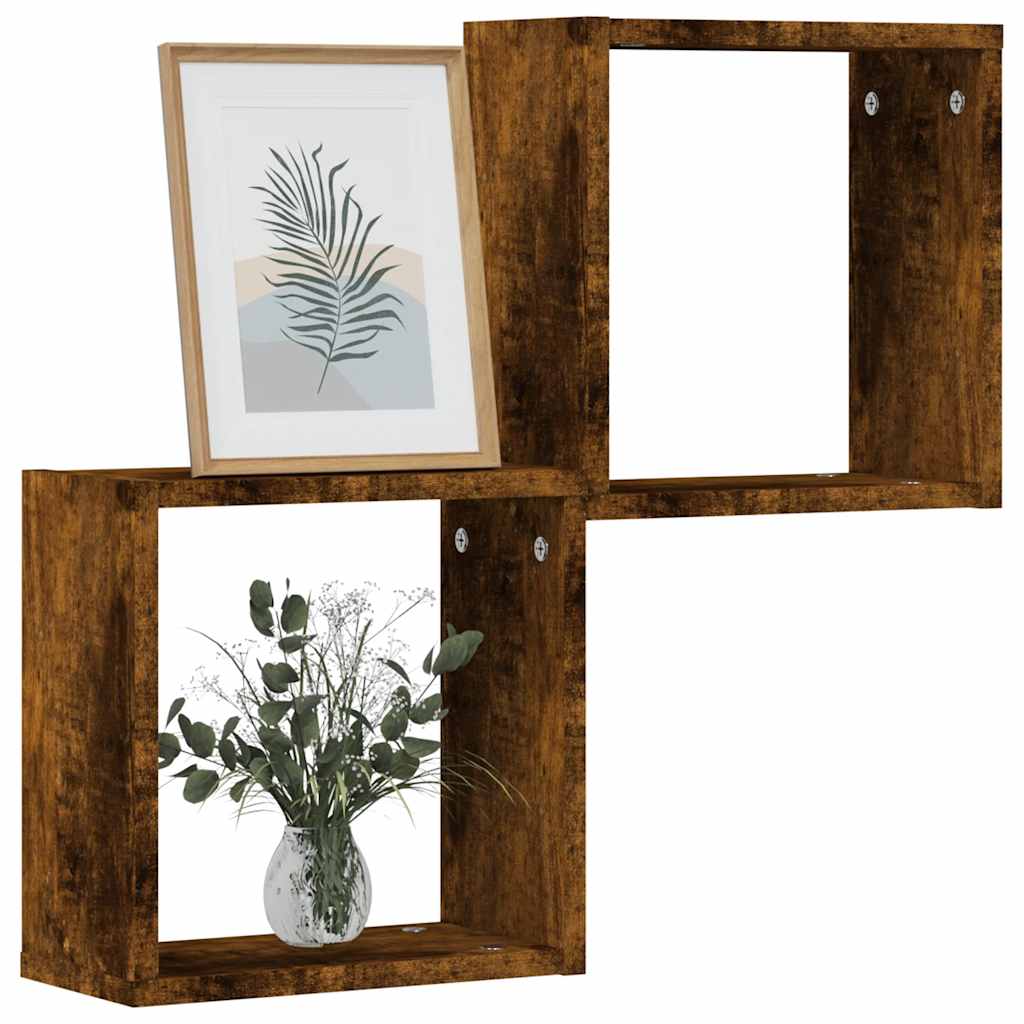 Cube Shelves 2 Pcs Smoked Oak 30 X 15 X 30 Cm