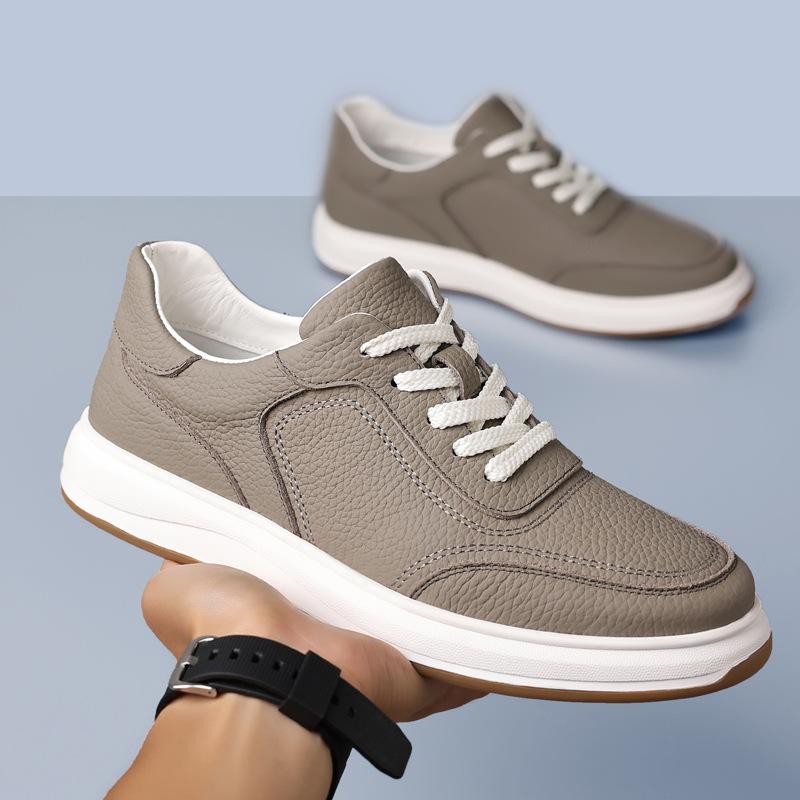 The First Layer of Cowhide Men's Casual Shoes, Genuine Leather Breathable Men's Small White Shoes, Board Shoes 2025 Autumn New Leather Shoes Me