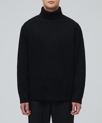 Lambswool Ribbed Turtleneck Knit [Black]