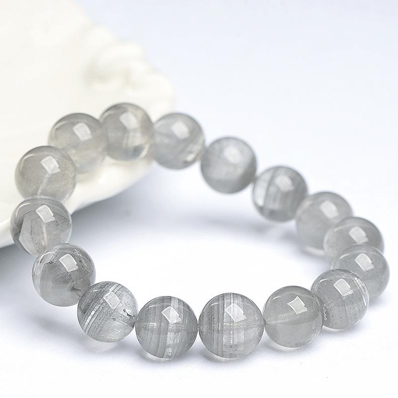 Natural Crystal Gray Phantom Round Bead Bracelet: Thousand Layer Gauze