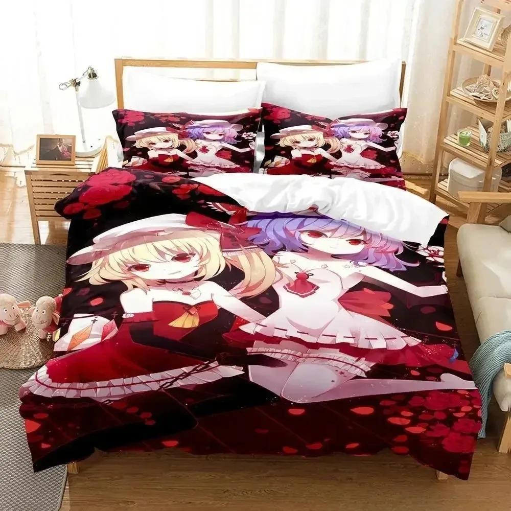 Juego de Cama 3D Touhou Project Remilia Scarlet Caja Anime Personas Adultas Habitación de Niños con Tejido Suave Funda Nórdica Juegos 3D Kawai Niñas Jóvenes