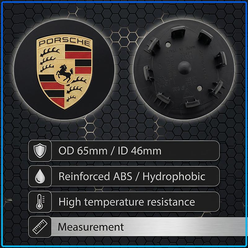 4 ks 65MM Auto Znak Odznak Krytky Středových Krytů Koleček Pro Porsche Boxster Cayenne Panamera Macan Cayman 911 918 996 917 991