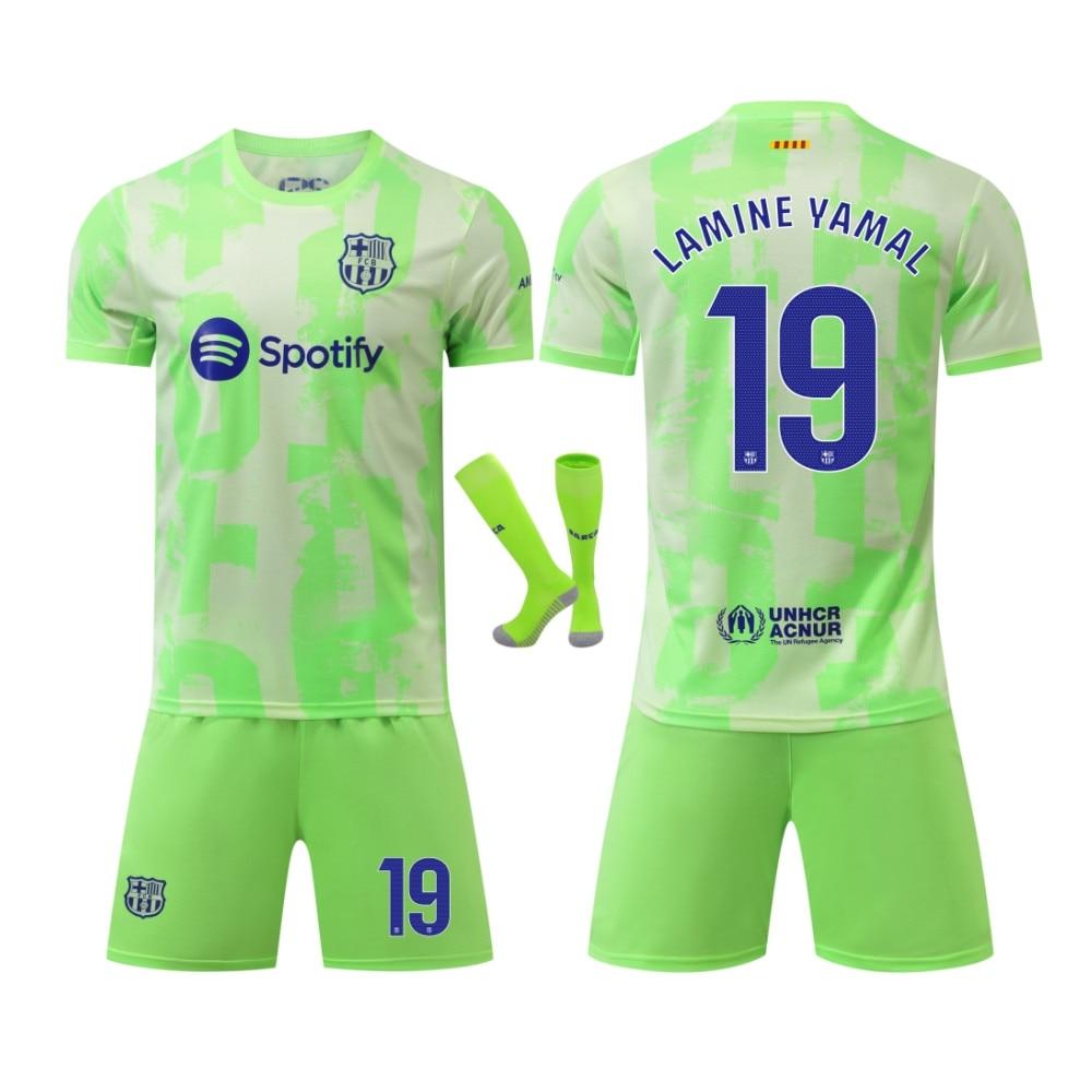 Barcelona Yamal Fußballtrikot Kinder Sportbekleidung Grünes Jugend-Fußballtrikot