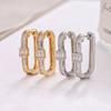 European & American Fashion U-Shaped Copper Gold/Silver Zirconia Earrings, 14K Ear Hoops