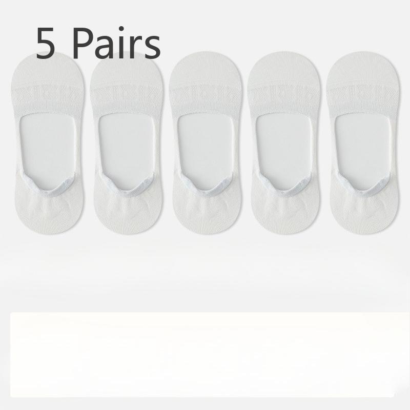 5 Pairs of Summer Mulberry Silk Stockings, Ultra-thin and Invisible Boat Socks, Silicone Anti-slip Mesh Solid Color Short Socks