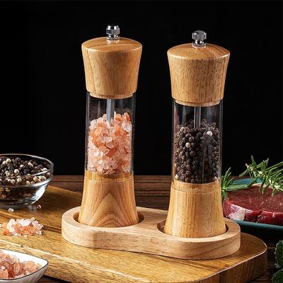 6inch Wooden Ceramic Core Mills with Base for Multifunctional Kitchen Tool Such As Spice Salt and Pepper Barbecue Manual Grinder