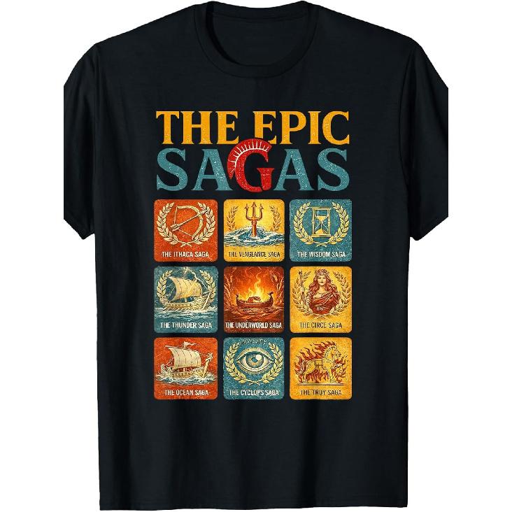 Vintage Das epische Epos Ithaka Odysseus Musikalische Weisheit Donner T-Shirt Lustiges Rundhals-T-Shirt mit stilvollem Aufdruck Lässige & Bequeme Reisekleidung für