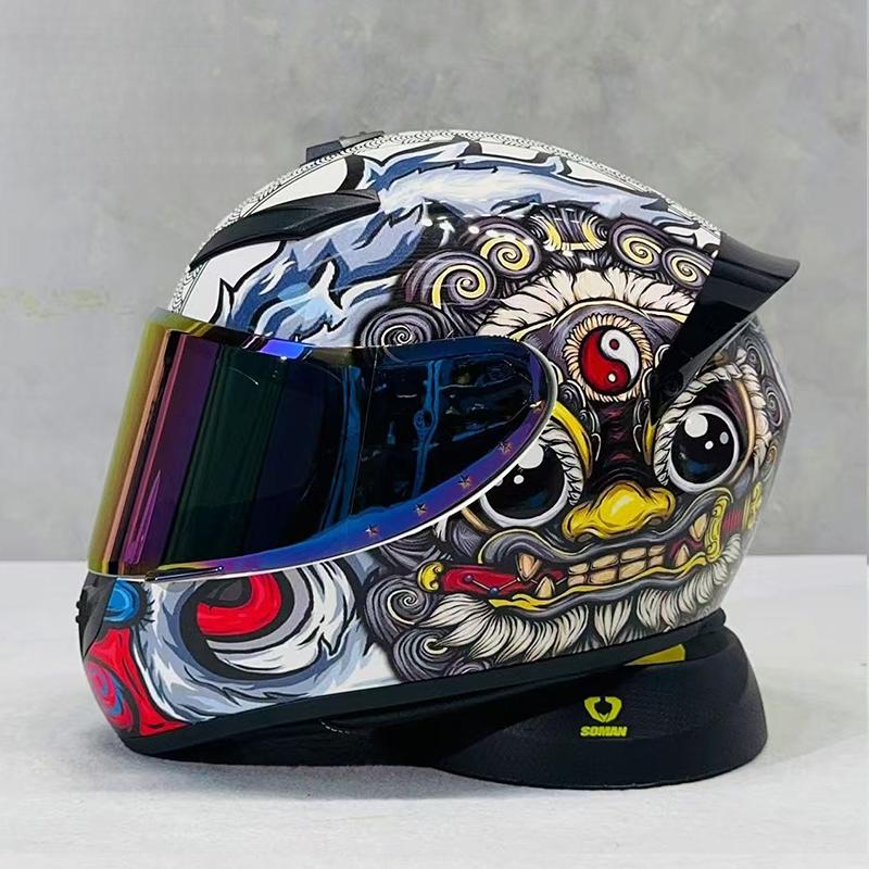 High-Definition Graphic Dynamic Dual R Full Face Motorcycle Helmet for Men Women City Commuting with Unique Artistic Designs