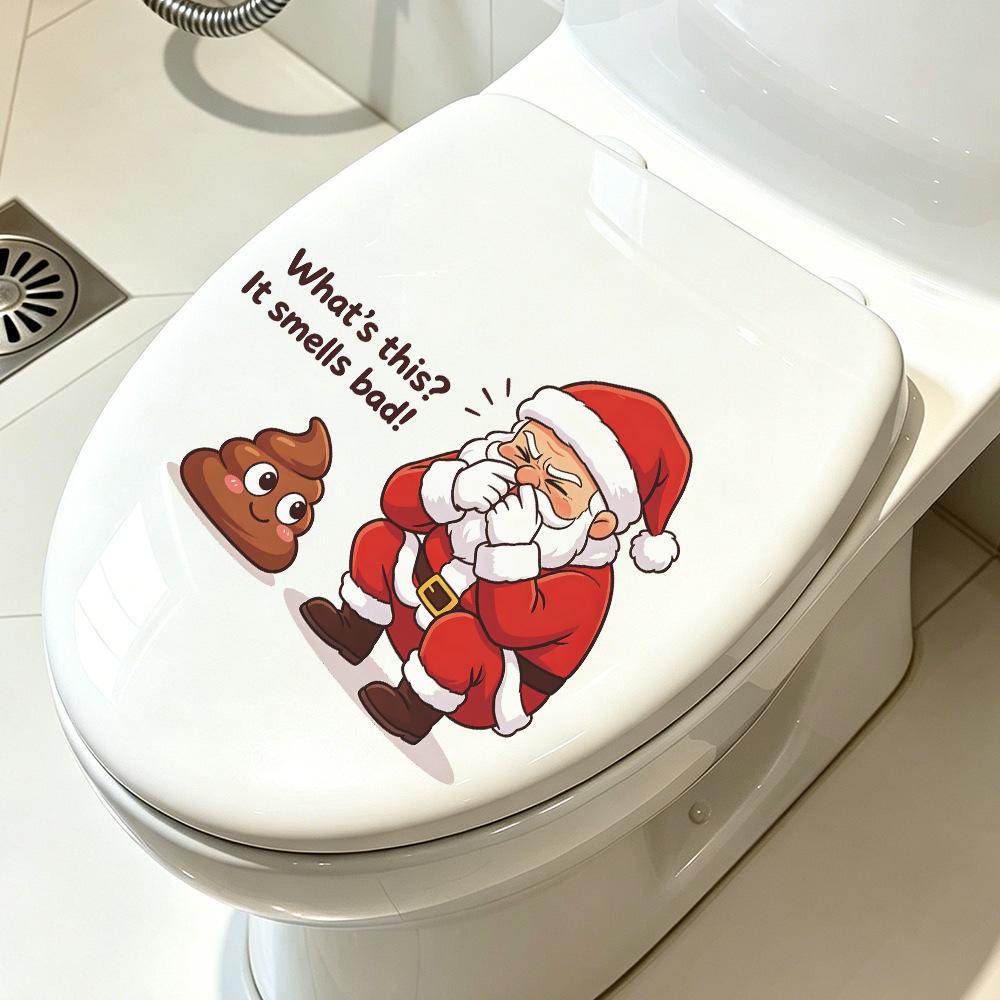 Funny Santa Covering Nose Toilet Sticker Bathroom Decal Self Adhesive Wall Decor Christmas