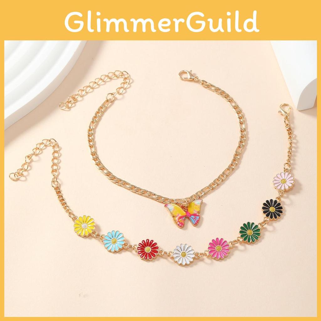Fashion Modern Ladies Anklet Set With Colorful Daisy Motif For Casual Wear