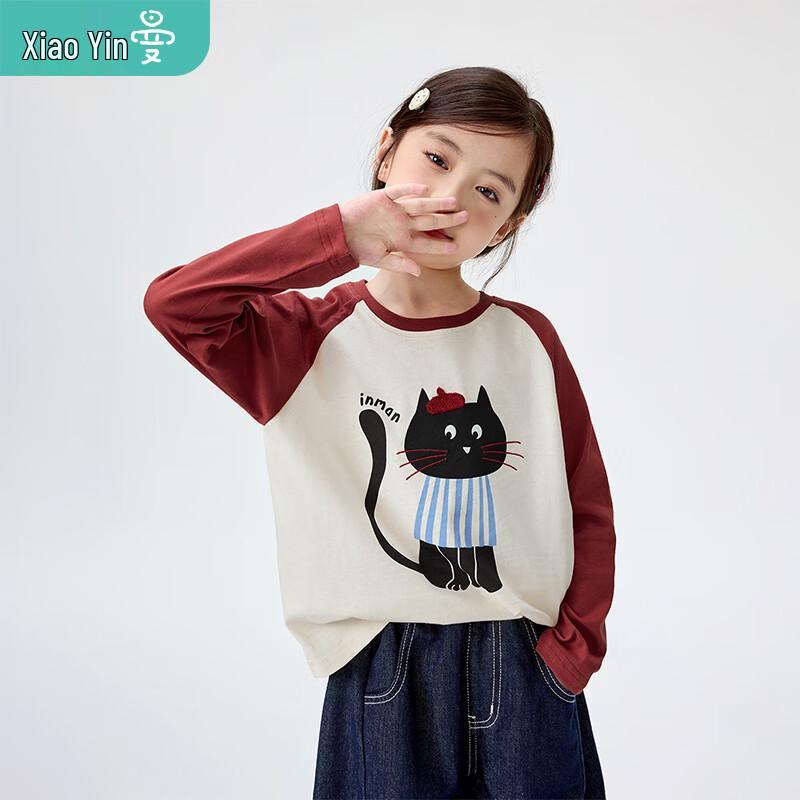 Xiaoyinman Girls  Cartoon Print Raglan Long-Sleeve T-Shirt 120