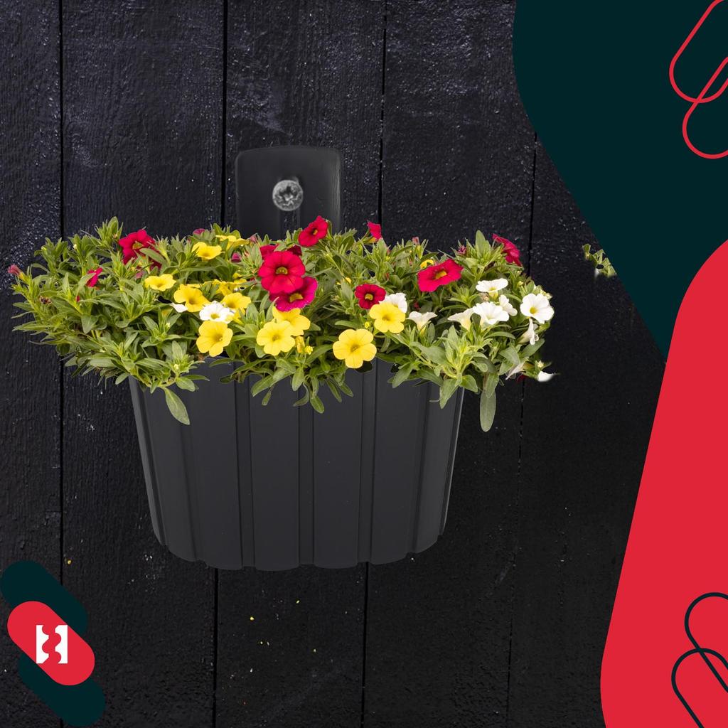 Wall Hanging Flower Pot for Balcony Rustic Anthracite 20 cm 2 PCS