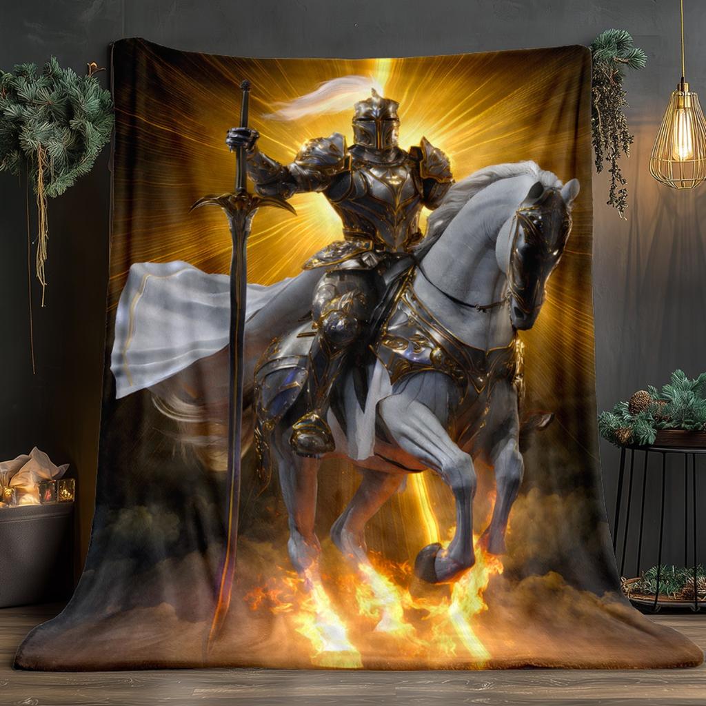 Medieval Knight Flannel Blanket – Soft, Warm & All-Season, Perfect for Camping, Picnics & Bedroom – Ideal Christmas Gift