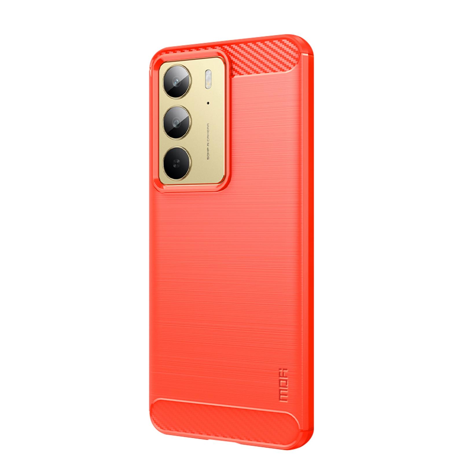 

For Realme 14x 5G Back Cover MOFI Brushed Texture Carbon Fiber Soft TPU Case Red