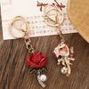 Keychain Pendant Sparkling Rhinestones Inlaid Imitation Pearl Rose Design Key Chain Lightweight Car Bag Decorative Accessory