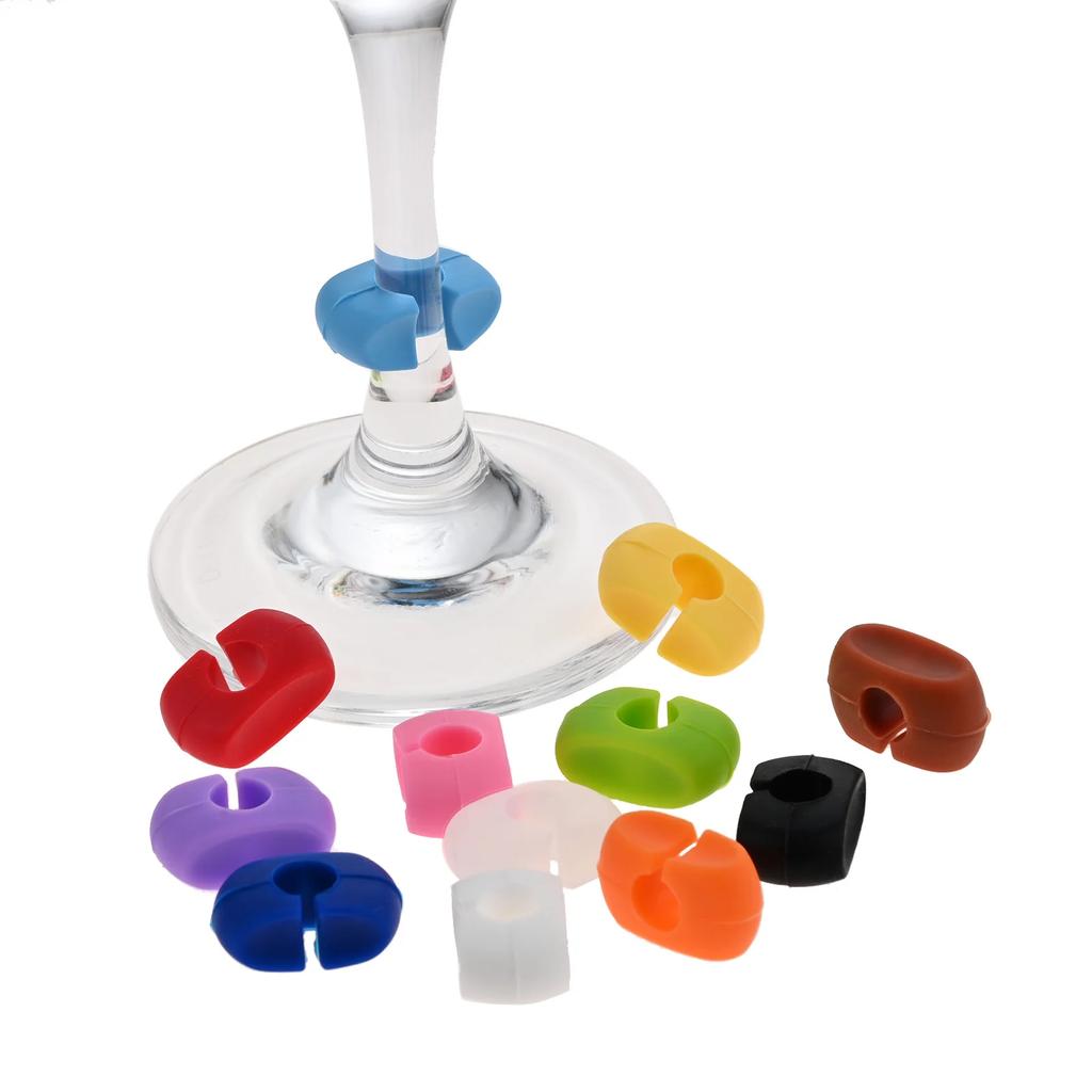12Pcs Silicone Wine Cup Glass Markers Party Goblet Wine Drinking Cup Marking Tag Identification Bar Party Wedding Kitchen Decor