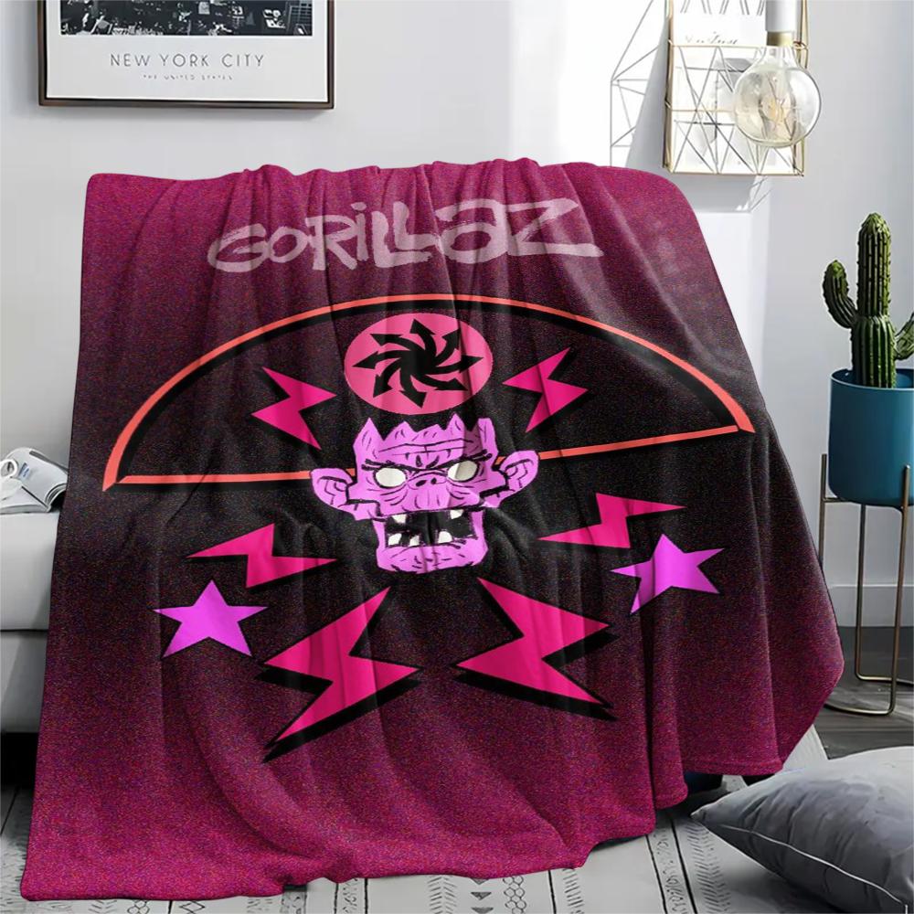 1PC Gorillaz Print Flannel Blanket, High quality Comfortable for All Seasons, Home Decor, Warmth and Comfort, Perfect for Christmas Gifts