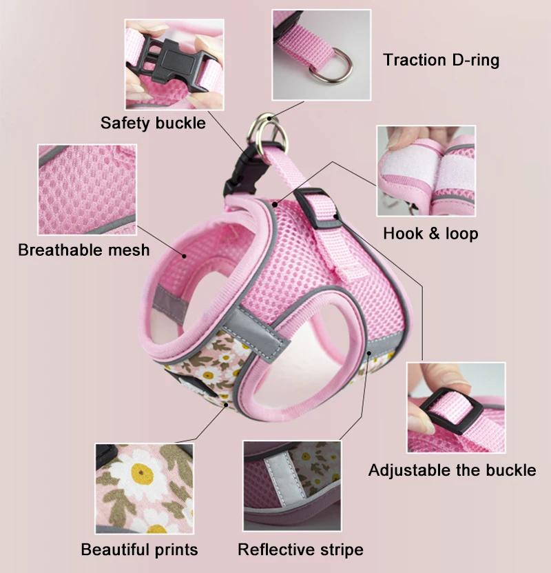 Pet Harness And Leash Set Reflective Harness Anti Escape Mesh Cat Chest Strap For Cats Small Dogs Pet Chihuahua Walking Supplies