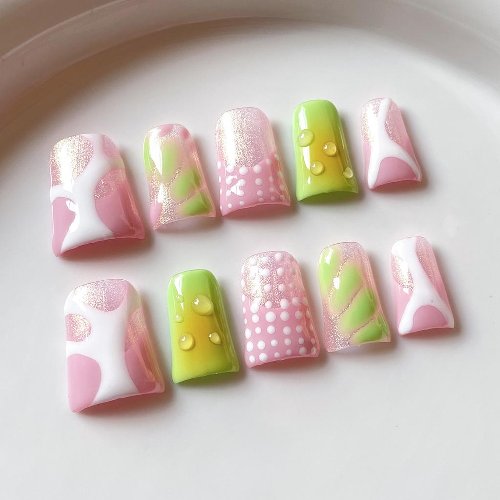 10Pcs Cute Fluorescent Blush Duck Beak Shape Fake Nails For Party Decoration