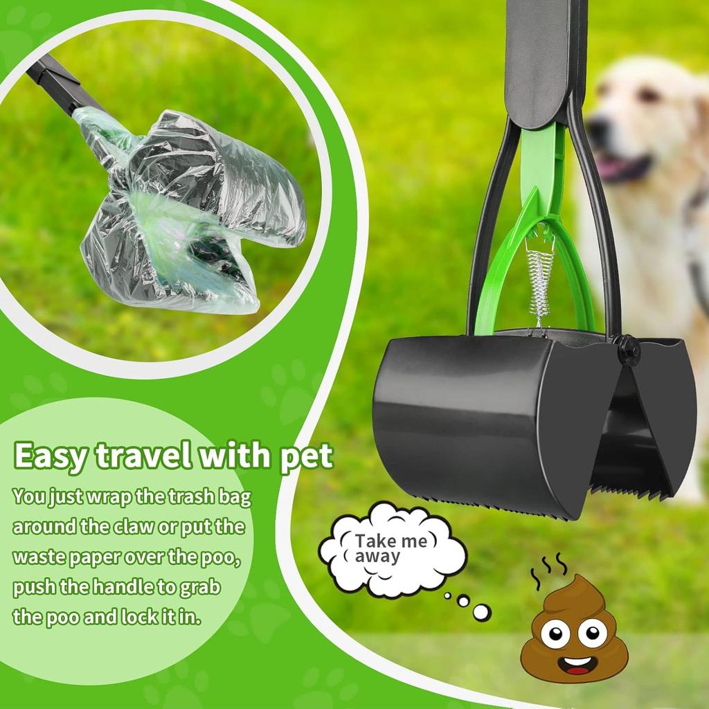 32'' Pooper Scooper for Large Small Dogs, Long Handle Dog Poop Scooper with Waste Bags, Portable Dog Poop Pick Up Tool, Folding Poop Scoop for Yard,